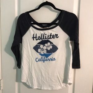 Hollister Mid Sleeve White & Blue Tee